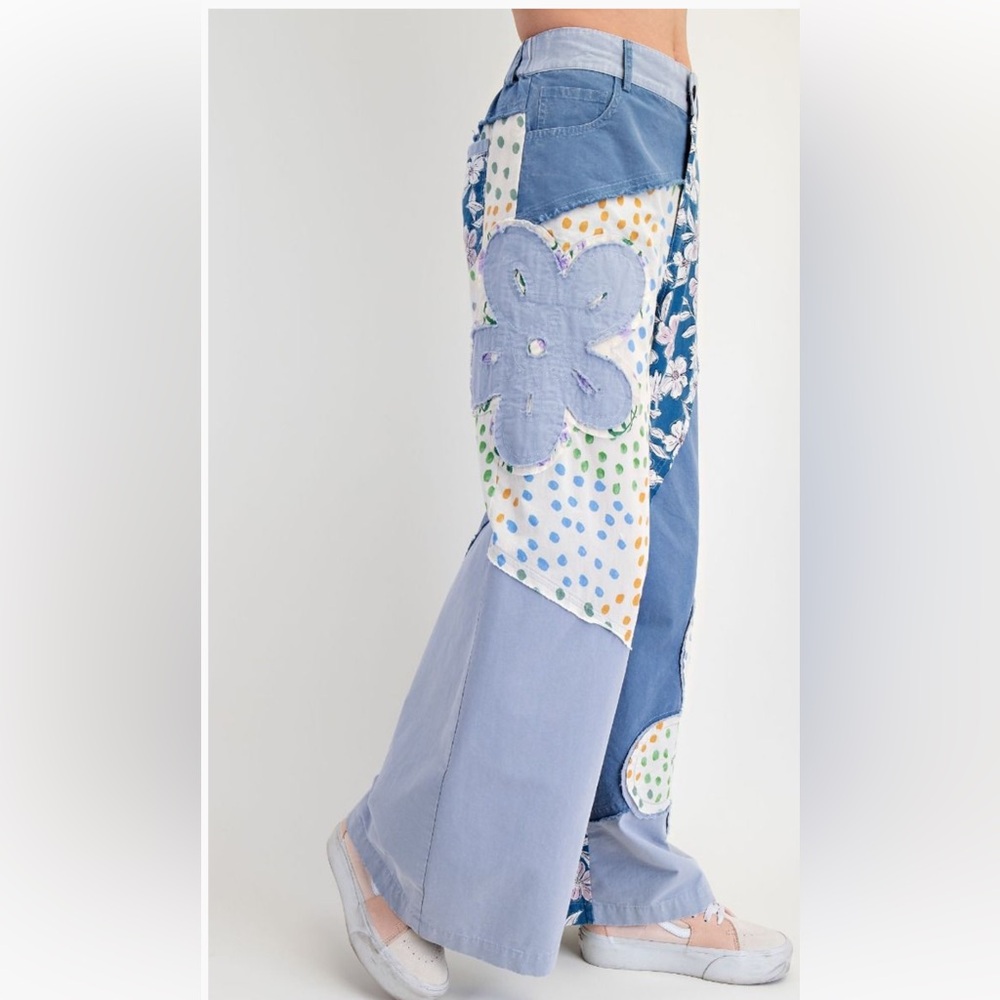Easel Floral Patch work wide leg pants
